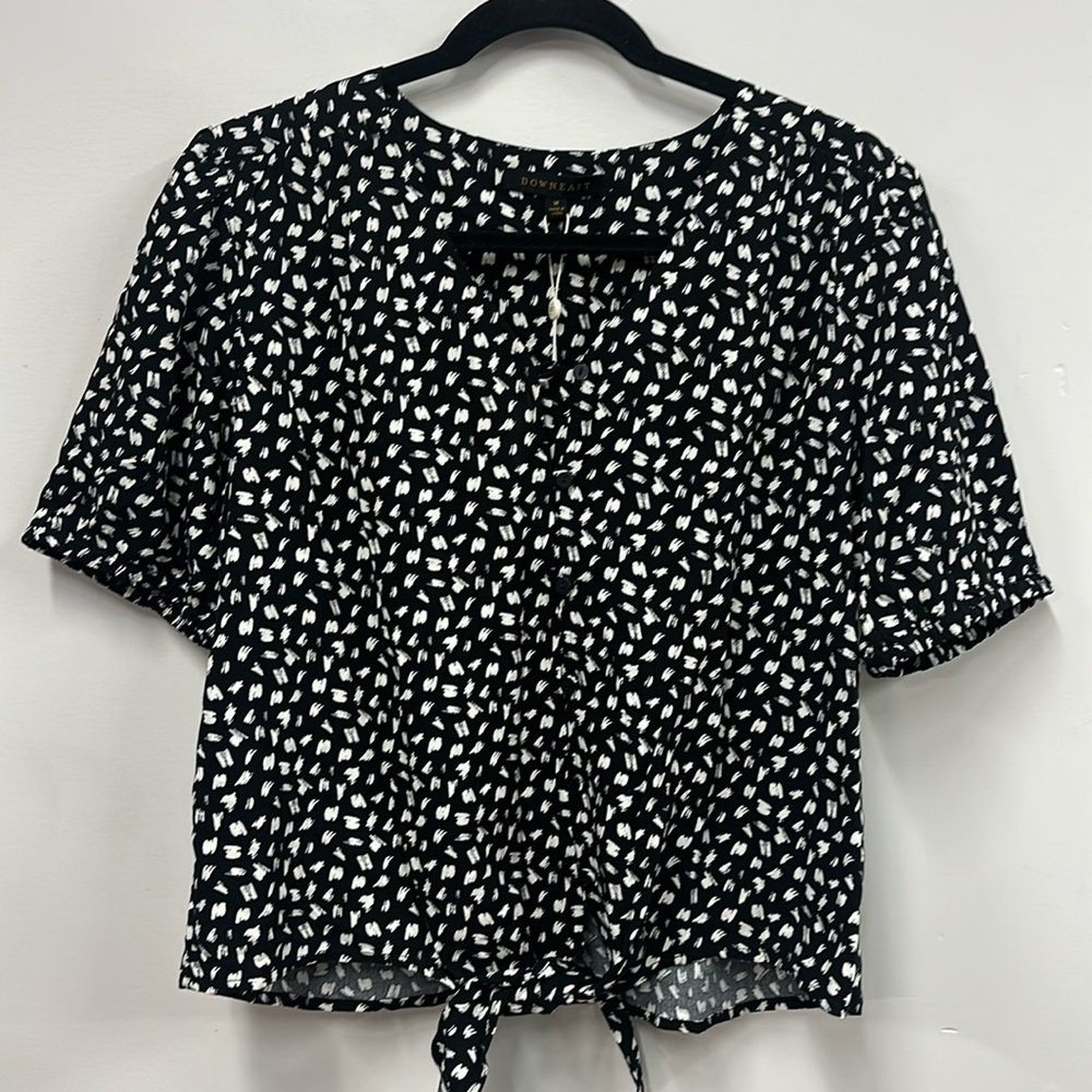 New Downeast Kaia black and white tie blouse M